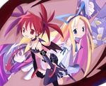  2girls bracelet collar disgaea earrings elbow_gloves etna flat_chest flonne gloves jewelry laharl makai_senki_disgaea mid-boss_(disgaea) multiple_boys multiple_girls prinny tail thighhighs twintails wings yamamoto_keiji 