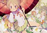  bag flower lotus multiple_girls oriental_umbrella original saitou_shunsuke school_uniform umbrella 