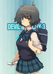 devil_may_cry lady_(devil_may_cry) meme50 miniskirt school_uniform short_hair skirt solo 