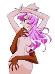  90s dark_skin himemiya_anthy long_hair nail_polish nude official_art pink_hair pink_nails scan shoujo_kakumei_utena tenjou_utena white_background 