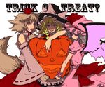  animal_ears blonde_hair egawa_satsuki halloween hat inubashiri_momiji jack-o'-lantern kirisame_marisa multiple_girls pumpkin remilia_scarlet tail tokin_hat touhou trick_or_treat wings 