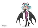  animal_print ark_(morita_hitomi) bat_print character_name demon_girl long_hair morrigan_aensland pantyhose print_legwear solo succubus vampire_(game) 