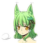  animal_ears blush cat_ears frown green_hair kemonomimi_mode kochiya_sanae portrait sakuraba_yuuki simple_background solo touhou yellow_eyes 