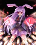  animal_ears bad_id bad_pixiv_id blazer bullet bunny_ears danmaku jacket kobanzame lavender_hair pleated_skirt red_eyes reisen_udongein_inaba skirt solo touhou 