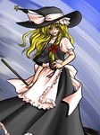  apron blonde_hair bow braid broom frills hat kirisame_marisa long_hair simple_background single_braid solo star touhou tsukiya_sakumi witch_hat yellow_eyes 