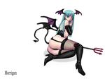  ark_(morita_hitomi) breasts character_name cosplay demon_girl fingernails garter_belt large_breasts lingerie long_fingernails morrigan_aensland nail_polish pink_nails solo succubus thighhighs underwear vampire_(game) 