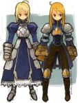  agrias_oaks ahoge armor artist_request artoria_pendragon_(all) blonde_hair crossover fate/stay_night fate_(series) final_fantasy final_fantasy_tactics knight look-alike multiple_girls saber trait_connection 