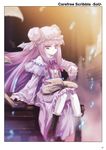  boots hair_ribbon highres long_hair pantyhose patchouli_knowledge purple_eyes purple_hair ribbon solo tokiame touhou white_legwear 