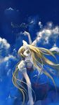  air archlich bird blonde_hair cloud from_behind kamio_misuzu long_hair ribbon school_uniform sky very_long_hair 