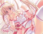  angel_crown bare_shoulders blonde_hair blush long_hair panties purple_eyes solo thighhighs underwear wallpaper yoshimura_kentaro 