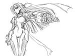  arm_at_side bodysuit floating_hair gauntlets ginga_nakajima greyscale long_hair lyrical_nanoha mahou_shoujo_lyrical_nanoha_strikers monochrome outstretched_arm revolver_knuckle sketch skin_tight solo standing thigh_gap uka very_long_hair wide_hips wind yuuka_(o.t.kingdom) 