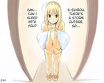 ahoge artoria_pendragon_(all) fate/stay_night fate_(series) hard_translated lowres non-web_source pajamas pillow pillow_hug saber slippers solo translated 