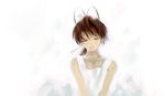  antenna_hair archlich blush clannad closed_eyes collarbone dress furukawa_nagisa simple_background sleeveless sleeveless_dress smile solo sundress upper_body white_background white_dress 