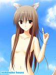  breasts cloud day holo long_hair nude outdoors sky solo spice_and_wolf takepon 