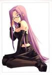  bustier fate/stay_night fate_(series) glasses highres long_hair navel purple_eyes purple_hair rider shingo_(missing_link) very_long_hair 