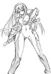  deed_(nanoha) greyscale lyrical_nanoha mahou_shoujo_lyrical_nanoha_strikers monochrome numbers'_uniform numbers_(nanoha) sketch solo sword uka weapon yuuka_(o.t.kingdom) 