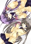  ayase_hazuki black_skirt blazer carrying clannad fujibayashi_kyou hikarizaka_private_high_school_uniform jacket long_hair long_sleeves looking_at_viewer lowres miniskirt multiple_girls pleated_skirt purple_eyes purple_hair rotational_symmetry sakagami_tomoyo school_uniform silver_hair simple_background skirt symmetry very_long_hair white_background 