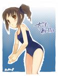  blush brown_eyes brown_hair flat_chest hands idolmaster idolmaster_(classic) idolmaster_1 noripachi one-piece_swimsuit school_swimsuit solo swimsuit takatsuki_yayoi twintails 