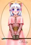  ahoge animal_ears artist_request blush gloves grey_hair hair_ribbon high_acolyte ragnarok_online ribbon short_hair solo wand 