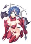  armor bare_shoulders blue_eyes blue_hair boots breasts cleavage copyright_request elbow_gloves gloves horns kneeling large_breasts matsuryuu pointy_ears short_hair solo sword tail thigh_boots thighhighs weapon wings 
