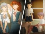  2girls ayanami_rei bag blue_eyes blue_hair desk long_hair meguro_fukuzou multiple_boys multiple_girls neon_genesis_evangelion red_eyes red_hair school school_uniform short_hair souryuu_asuka_langley you_gonna_get_raped 