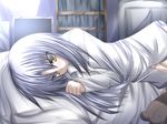  angel_beats! bad_id bad_pixiv_id bed_sheet dress_shirt lying on_side panties pantyshot pantyshot_(lying) shirt solo stuffed_animal stuffed_toy tabuchi_(tabuchisanchi) teddy_bear tenshi_(angel_beats!) underwear yellow_eyes 