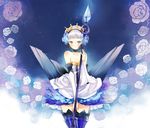  armor armored_dress crown dress gwendolyn odin_sphere polearm silver_eyes silver_hair spear strapless strapless_dress sugano_manami thighhighs weapon 