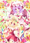  bat_wings blonde_hair blush flandre_scarlet highres momomiya_mion multiple_girls purple_hair red_eyes remilia_scarlet short_hair siblings sisters touhou wings 