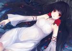  black_hair breasts detached_sleeves dress flower itou_nanami long_hair medium_breasts nipples original petals red_flower red_rose rose see-through solo very_long_hair water 