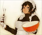  apron bowl breasts cooking gloves hair_ornament large_breasts maid original short_hair smile solo sun-3 white_gloves 