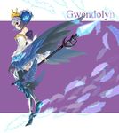  armor armored_dress character_name dress feathers gwendolyn katou_kouki odin_sphere purple_background strapless strapless_dress 