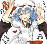  bat_wings blue_eyes blush caramelldansen closed_eyes hat remilia_scarlet shingetsu_takehito short_hair sketch solo touhou white_hat wings 