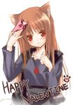  animal_ears gift happy_valentine holding holding_gift holo incoming_gift long_hair solo spice_and_wolf valentine wolf_ears zinno 