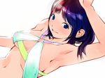  arm_up armpits bikini blue_eyes from_above gradient_hair igarasy lips multicolored_hair o-ring o-ring_top original purple_hair red_hair short_hair solo swimsuit 