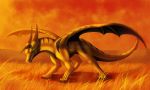  angry claws cloud day digital_media_(artwork) dragon english_text feral glowing glowing_eyes grass horn invalid_tag membranous_wings outside plains scalie signature sky solo standing teeth text watermark western_dragon wings yellow_eyes zagiir 