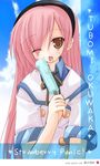  :p blue_sky buttons cloud collar day double-breasted food hairband head_tilt ice_cream kannon_ouji looking_at_viewer okuwaka_tsubomi popsicle shirt short_sleeves sky solo strawberry_panic! tongue tongue_out upper_body white_shirt 