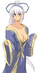  areola_slip areolae bare_shoulders blue_eyes blush breasts cleavage dark_skin japanese_clothes kimono large_breasts long_hair majikina_mina samurai_spirits snk white_hair yasakani_an 