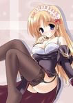  artist_request bare_shoulders blonde_hair blue_eyes blush bra garter_belt garters highres lingerie priest priest_(ragnarok_online) ragnarok_online solo thighhighs underwear undressing 