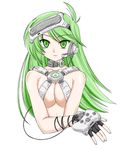  breasts cleavage copyright_request game_console green_eyes green_hair large_breasts solo wan'yan_aguda xbox_360 
