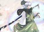  hitodama konpaku_youmu konpaku_youmu_(ghost) nekoita oekaki scarf sheath sheathed solo sword touhou weapon 