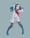  black_hair dress grey_eyes original sailor_dress school_uniform simple_background solo thighhighs weno zettai_ryouiki 