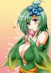  blush box breasts bridal_gauntlets chocolate cleavage final_fantasy final_fantasy_iv green_hair hair_ornament heart heart-shaped_box large_breasts rydia solo valentine yasakani_an 