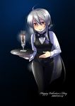  bartender caffein cup formal happy_valentine long_hair necktie pant_suit plate red_eyes silver_hair solo suit valentine very_long_hair vocaloid voyakiloid waitress yowane_haku 