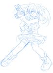  blue cross_mirage gun lyrical_nanoha mahou_shoujo_lyrical_nanoha_strikers monochrome sekiguchi_miiru sketch solo teana_lanster thighhighs weapon 