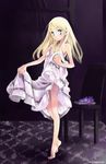  barefoot blonde_hair copyright_request dress feet flat_chest hands kurafuji_sachi long_hair solo 