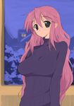  glasses kusaka_souji lucky_star pink_hair purple_eyes solo sweater takara_miyuki 