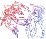  aguy bodysuit breasts character_name copyright_name covered_nipples finger_in_mouth gundam gundam_00 gundam_throne_drei large_breasts mecha nena_trinity sketch two_side_up 