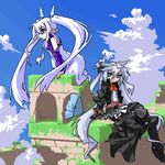  lowres mof mof's_silver_haired_twintailed_girl multiple_girls oekaki original twintails 