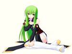  bangs c.c. code_geass condom green_hair iwasaki_takashi long_hair solo thighhighs very_long_hair 