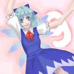  1girl \o/ arms_up cirno lowres oekaki outstretched_arms smile solo touhou 